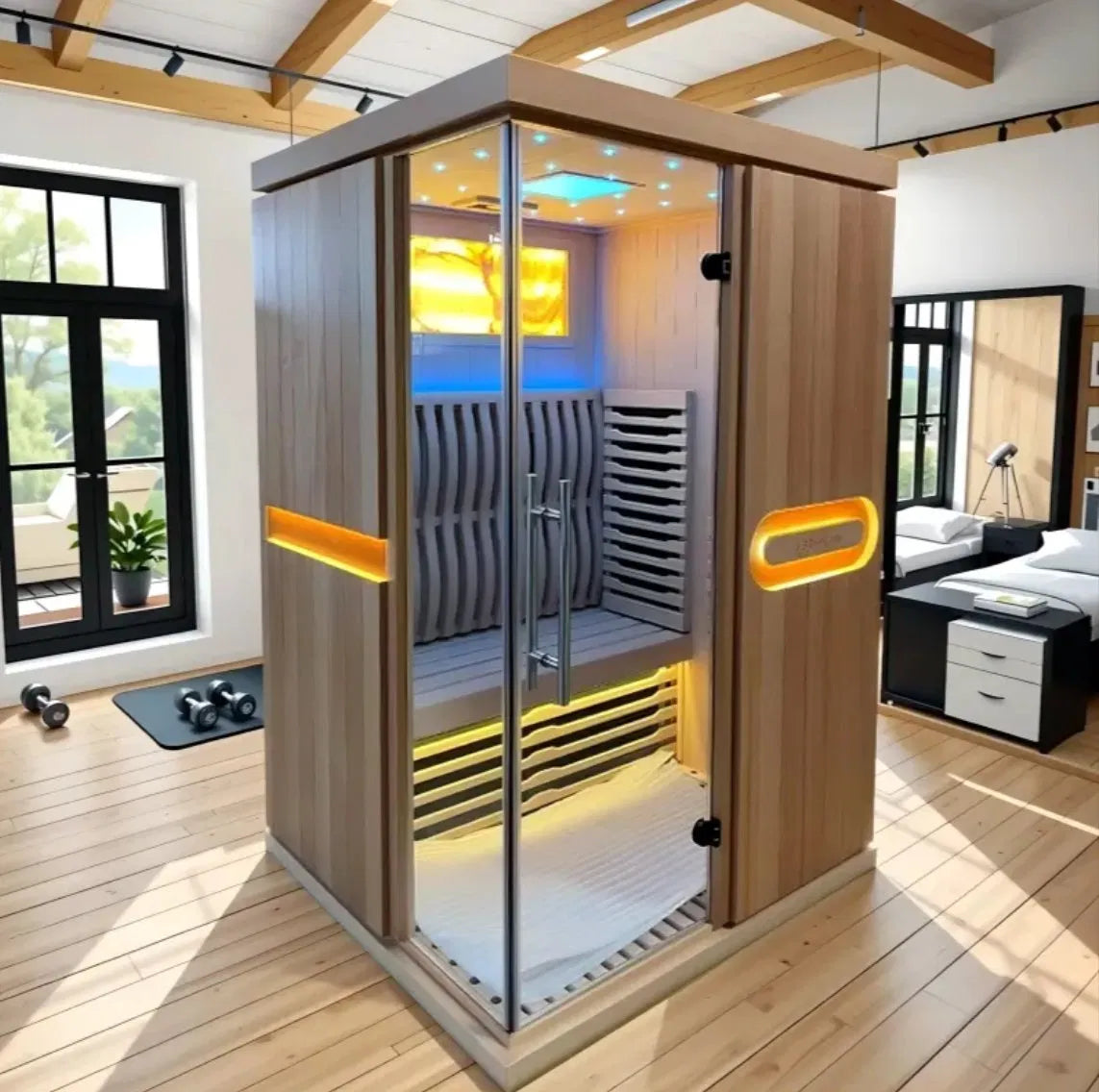 2 Person Indoor Wooden Sauna Far Infrared Sauna Room Make Beauty Modern Sauna Home Red Cedar