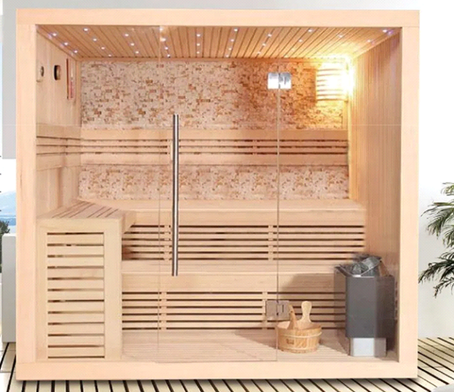 3 person dry steam wooden sauna